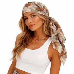 Picasso Neutral Abstract Art Print Scarf Headscarf Beige Brown Resort Style